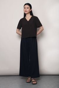 Bondi Scallop Trim Blouse Brown
