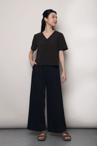 Bondi Scallop Trim Blouse Brown