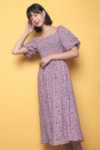 Bonnie Garden Floral Midi Dress Purple