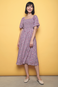 Bonnie Garden Floral Midi Dress Purple