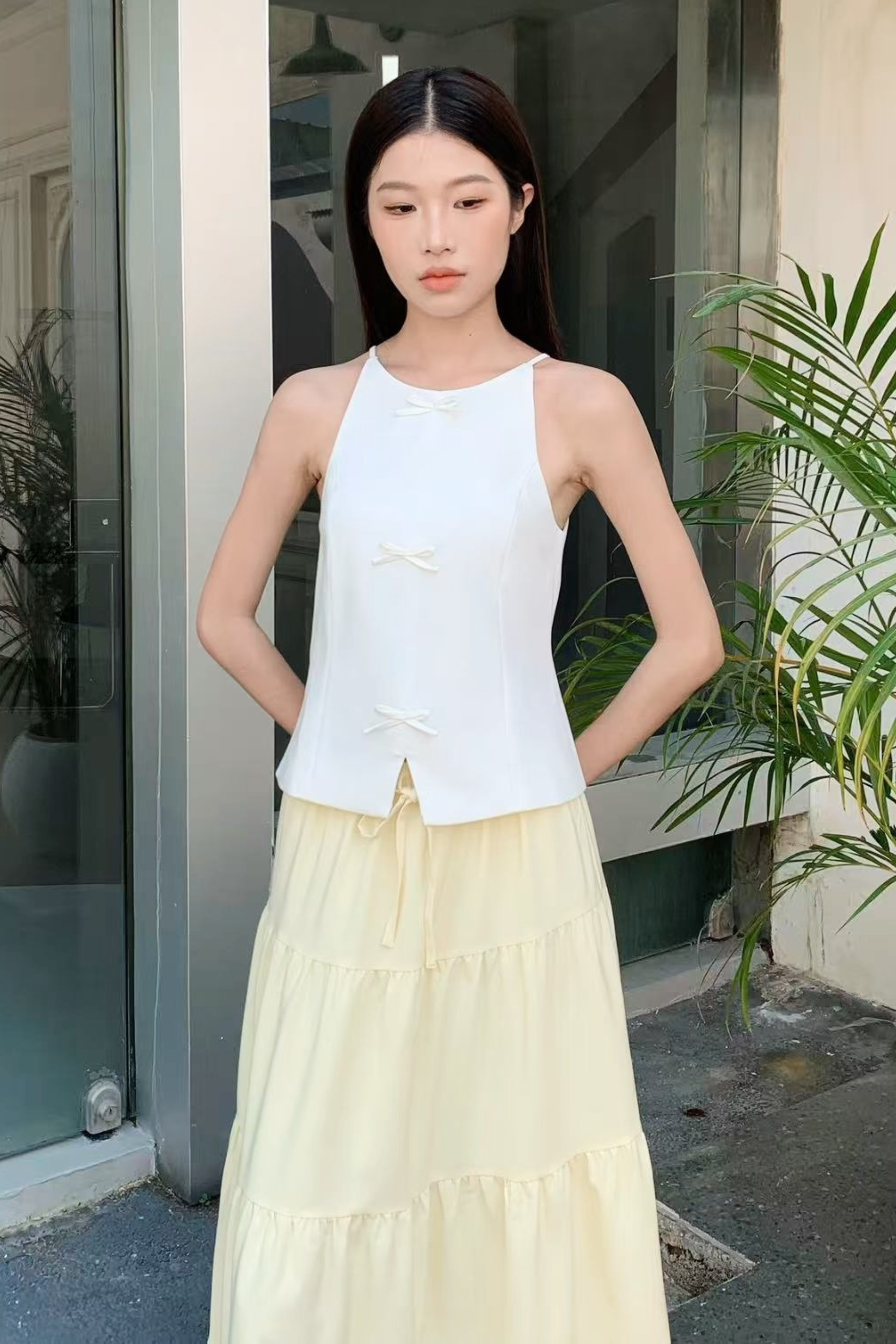 Bow Alert Strappy Top White