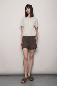 Braided Button Down Knit Blouse Cream