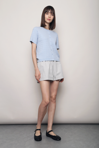 Braided Button Down Knit Blouse Powder Blue
