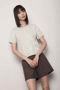 Braided Button Down Knit Blouse Cream