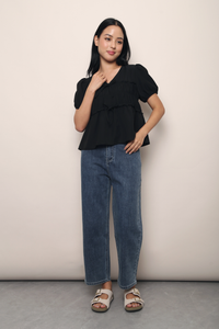 Breeze Ruche Babydoll Top Black