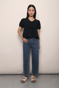 Breeze Ruche Babydoll Top Black