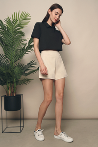 Brie Cropped Polo Tee Black