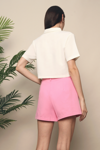 Brie Cropped Polo Tee White