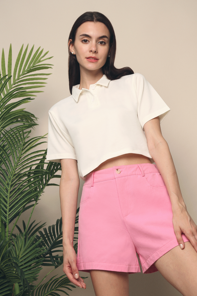 Brie Cropped Polo Tee White