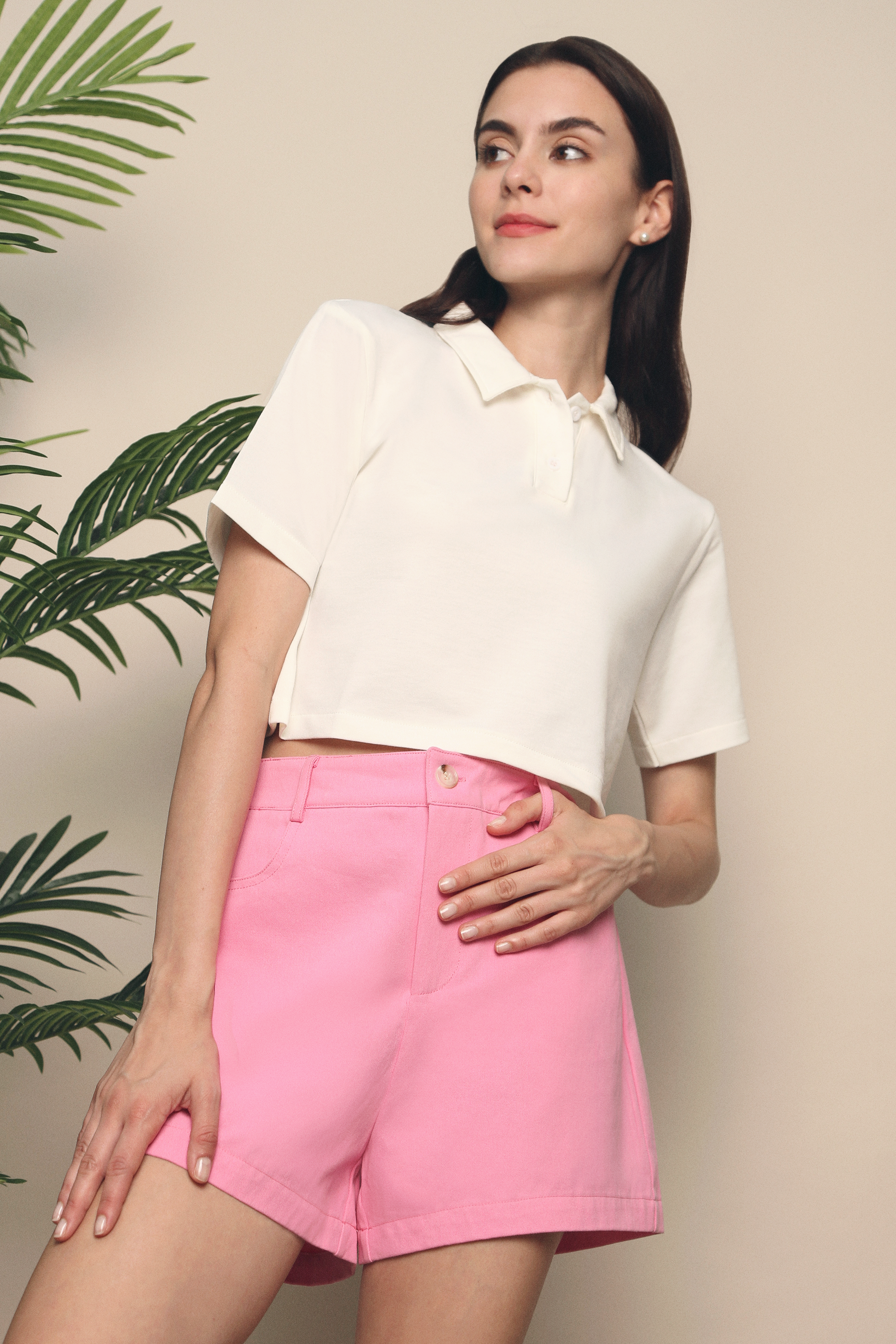 Brie Cropped Polo Tee White