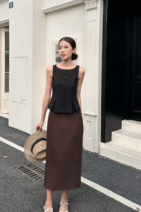 Buttoned and Beloved Vest Top Black