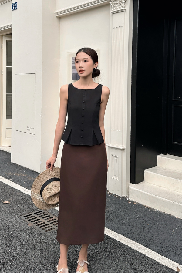 Buttoned and Beloved Vest Top Black