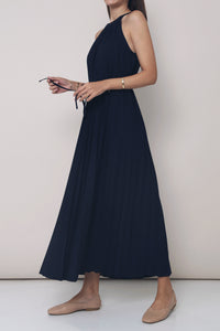 CNY Hope Pressed Pleat Midaxi Dress Midnight Navy