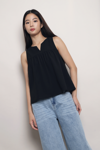 Carefree Notch Neck Top Black