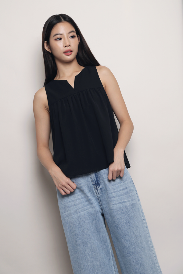 Carefree Notch Neck Top Black