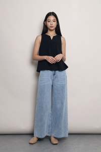 Carefree Notch Neck Top Black