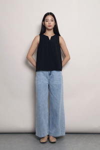 Carefree Notch Neck Top Black
