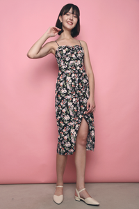 Cartel Floral Bustier Midi Dress Black