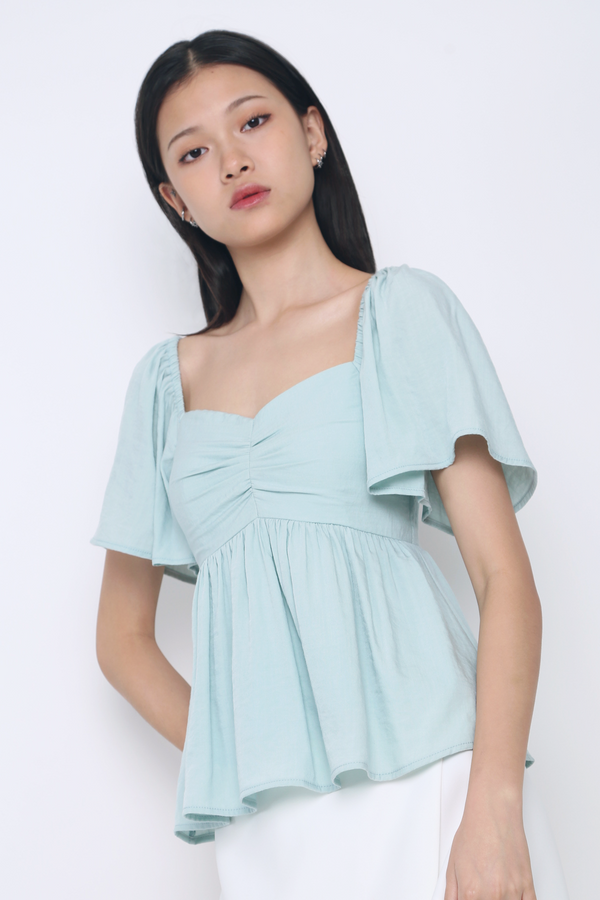 Ceci Sweetheart Babydoll Top Ice Blue