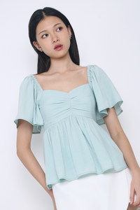Ceci Sweetheart Babydoll Top Ice Blue