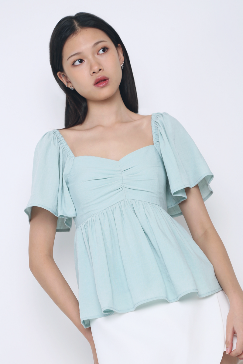 Ceci Sweetheart Babydoll Top Ice Blue