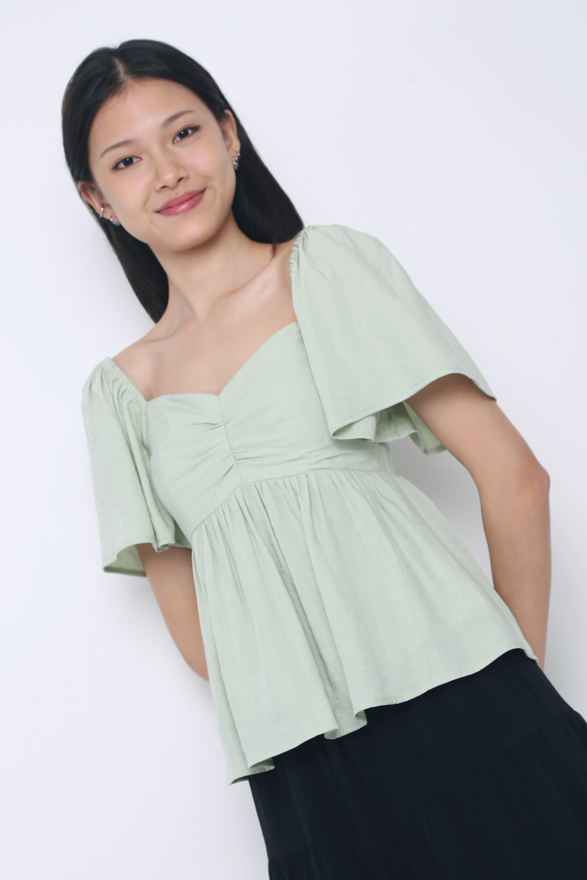 Ceci Sweetheart Babydoll Top Apple Mint