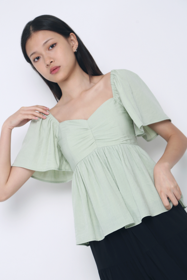 Ceci Sweetheart Babydoll Top Sage