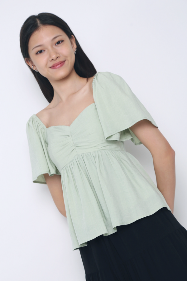 Ceci Sweetheart Babydoll Top Sage