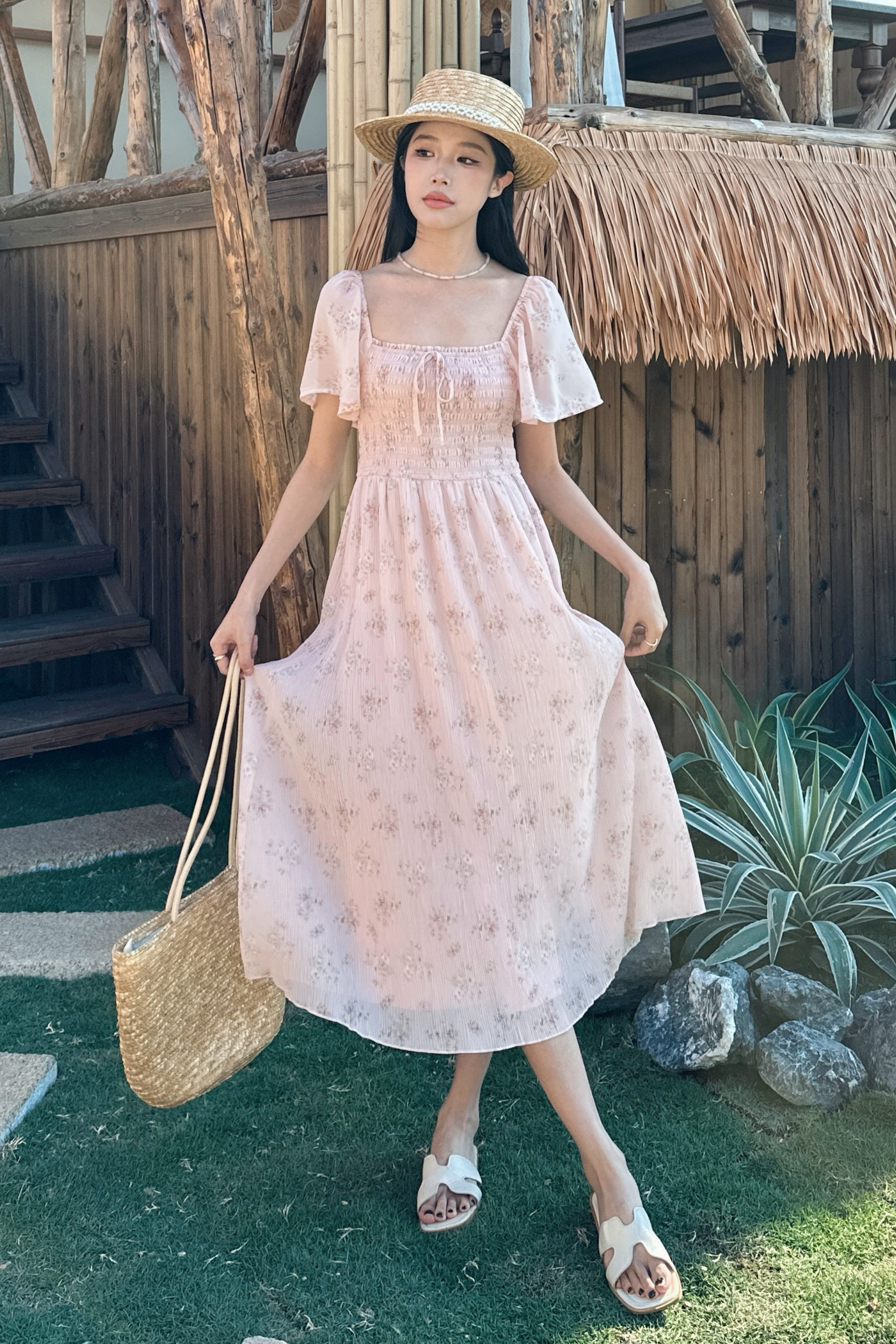 Chantilly Pleated Midaxi Dress Blush Pink