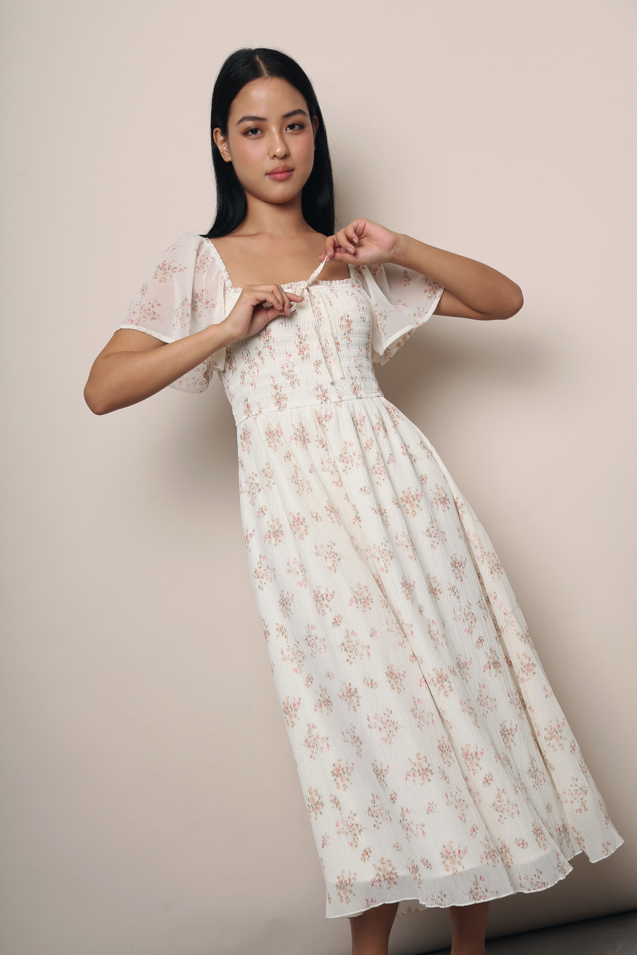 Chantilly Pleated Midaxi Dress White