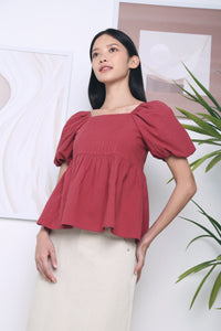Charlotte Pleated Babydoll Blouse Red