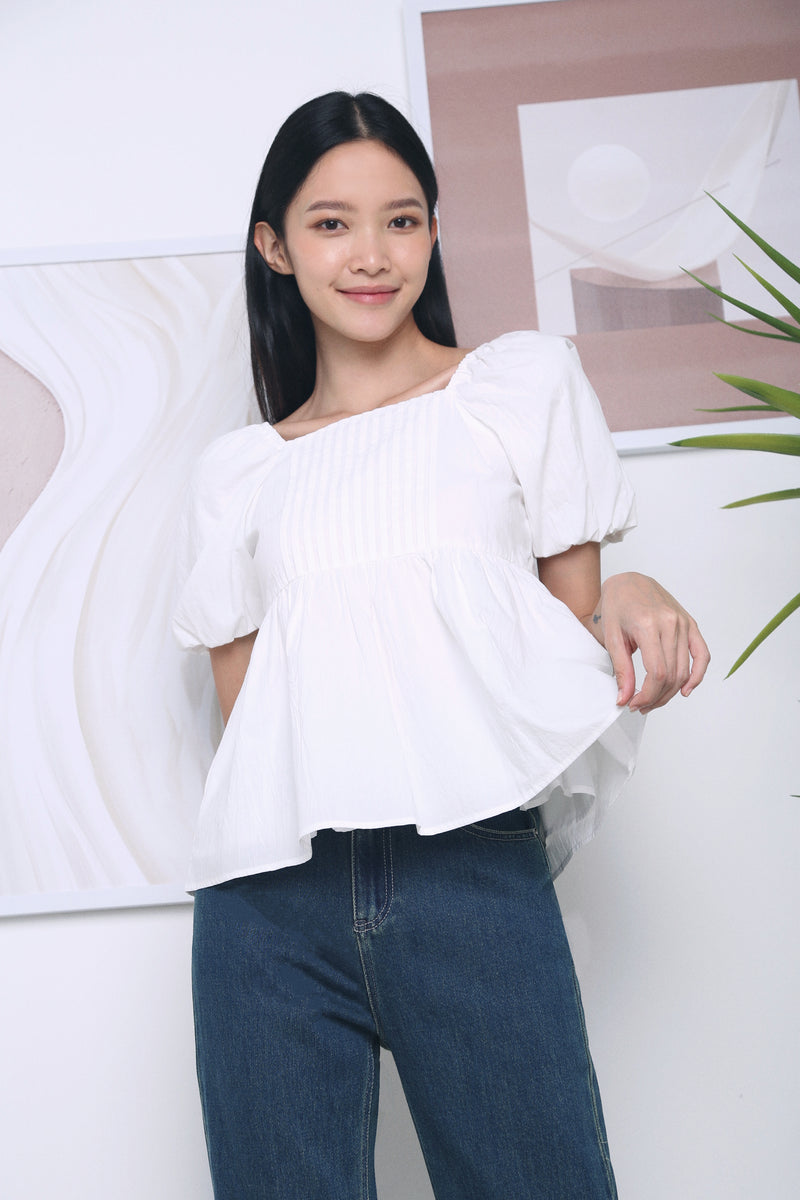 Charlotte Pleated Babydoll Blouse White