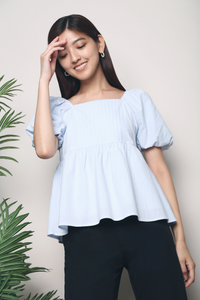 Charlotte Pleated Babydoll Top Sky