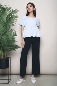 Charlotte Pleated Babydoll Top Sky