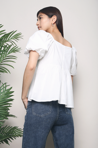 Charlotte Pleated Babydoll Top White
