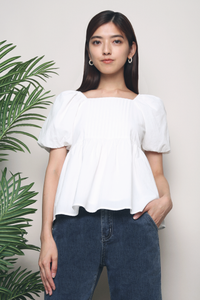 Charlotte Pleated Babydoll Top White