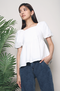 Charlotte Pleated Babydoll Top White