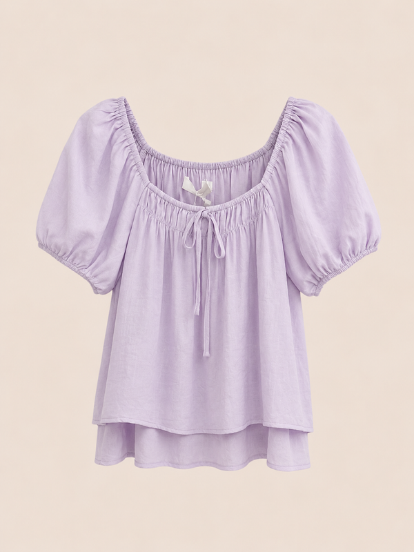 Cloud Line Puff Sleeves Top Soft Lilac
