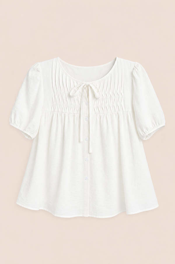 Tuck & Tie Blouse White