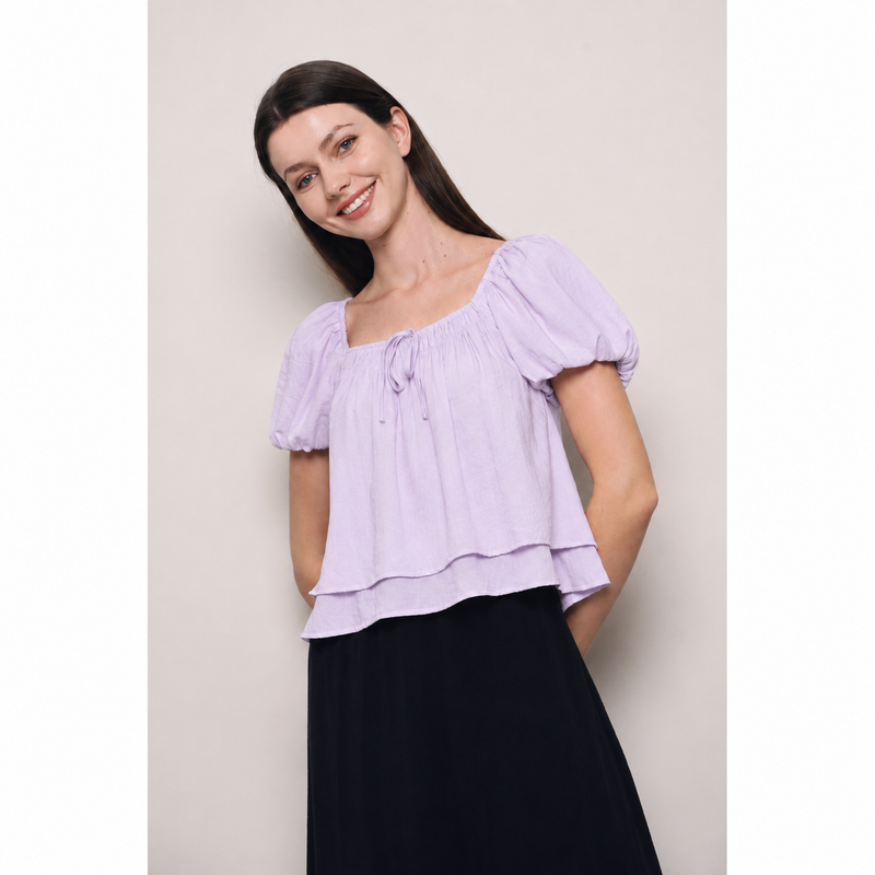 Cloud Line Puff Sleeves Top Soft Lilac
