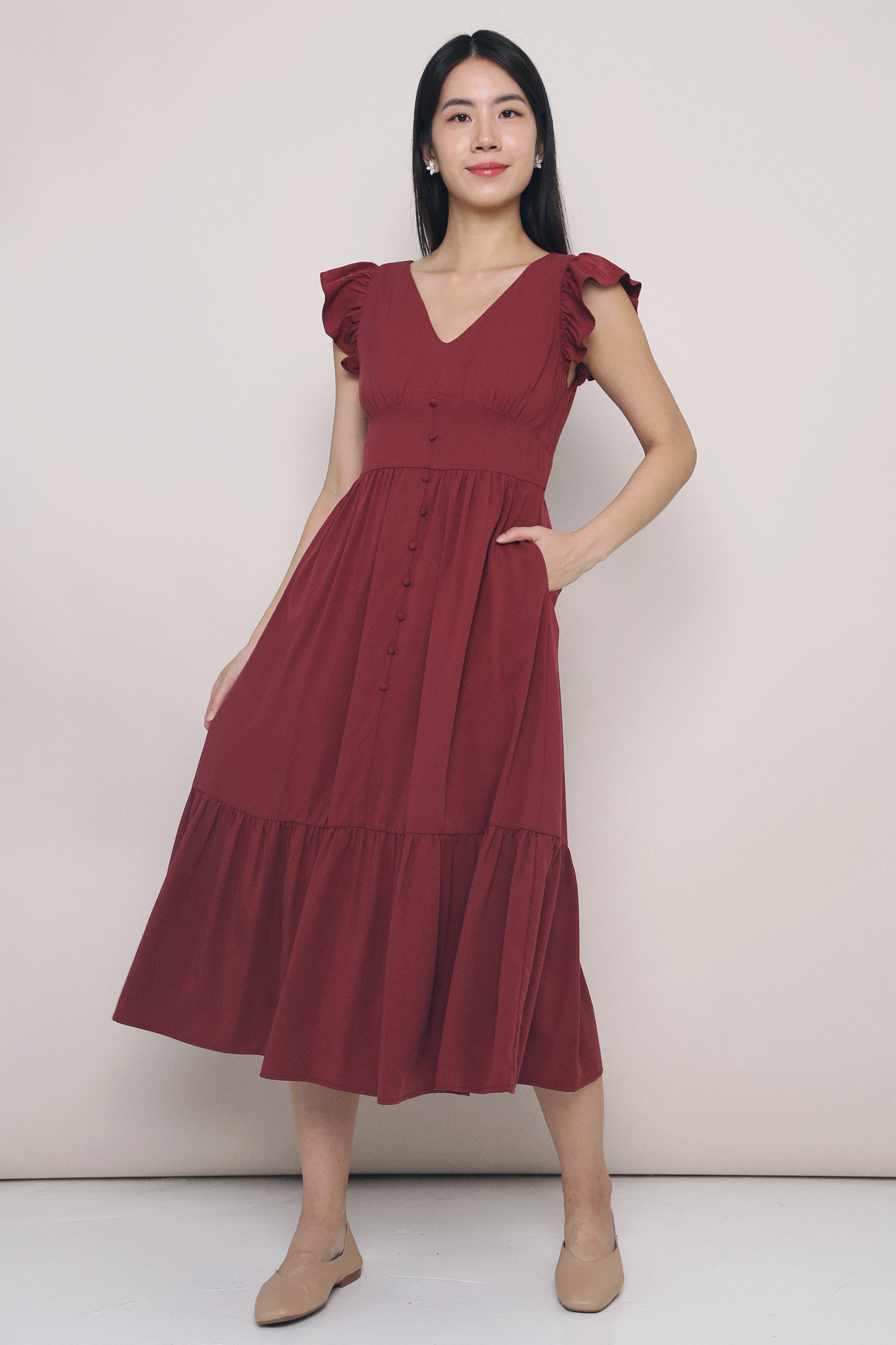 Cher Flutters Midaxi Dress Wine