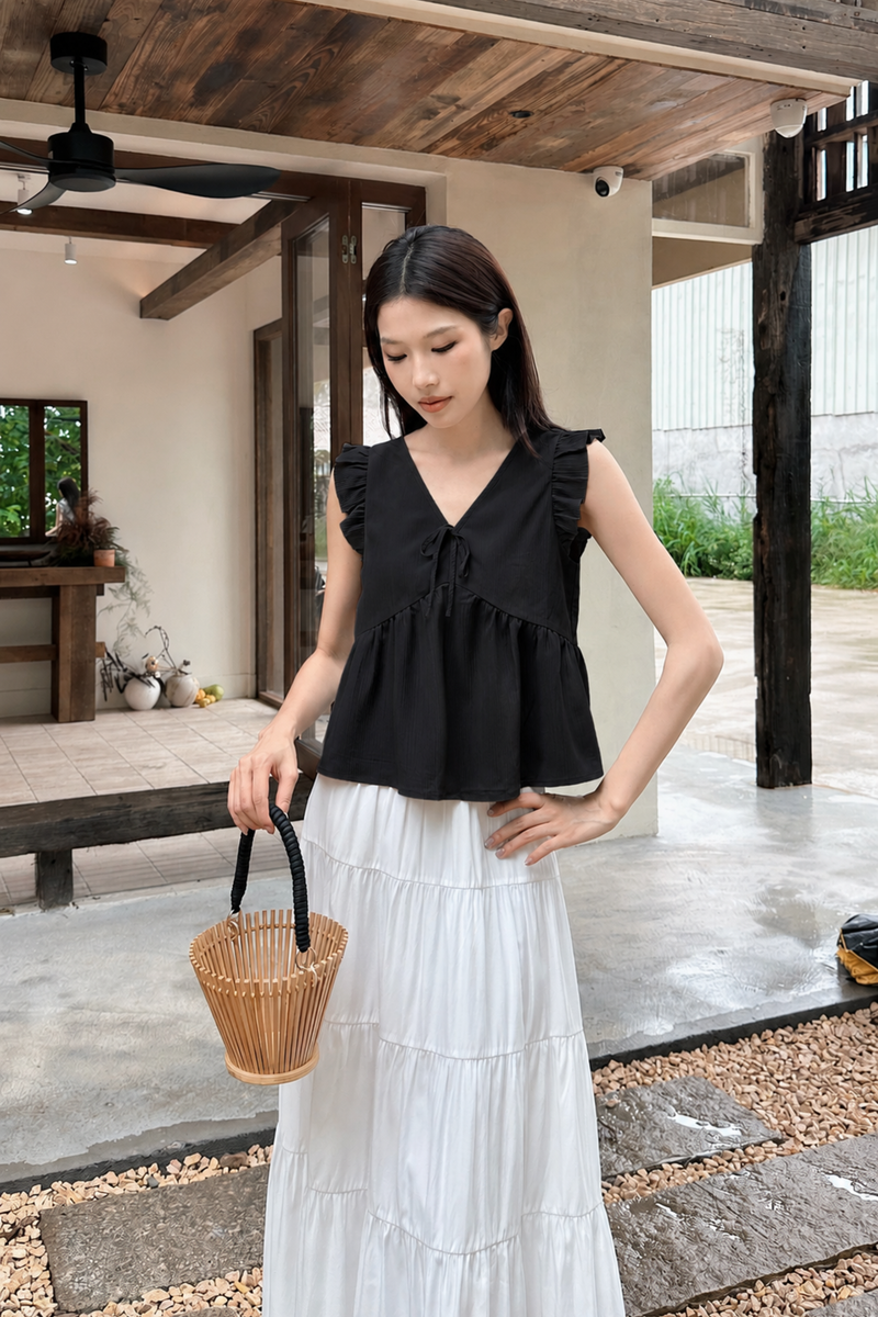 Cherish Ruffle Babydoll Top Black