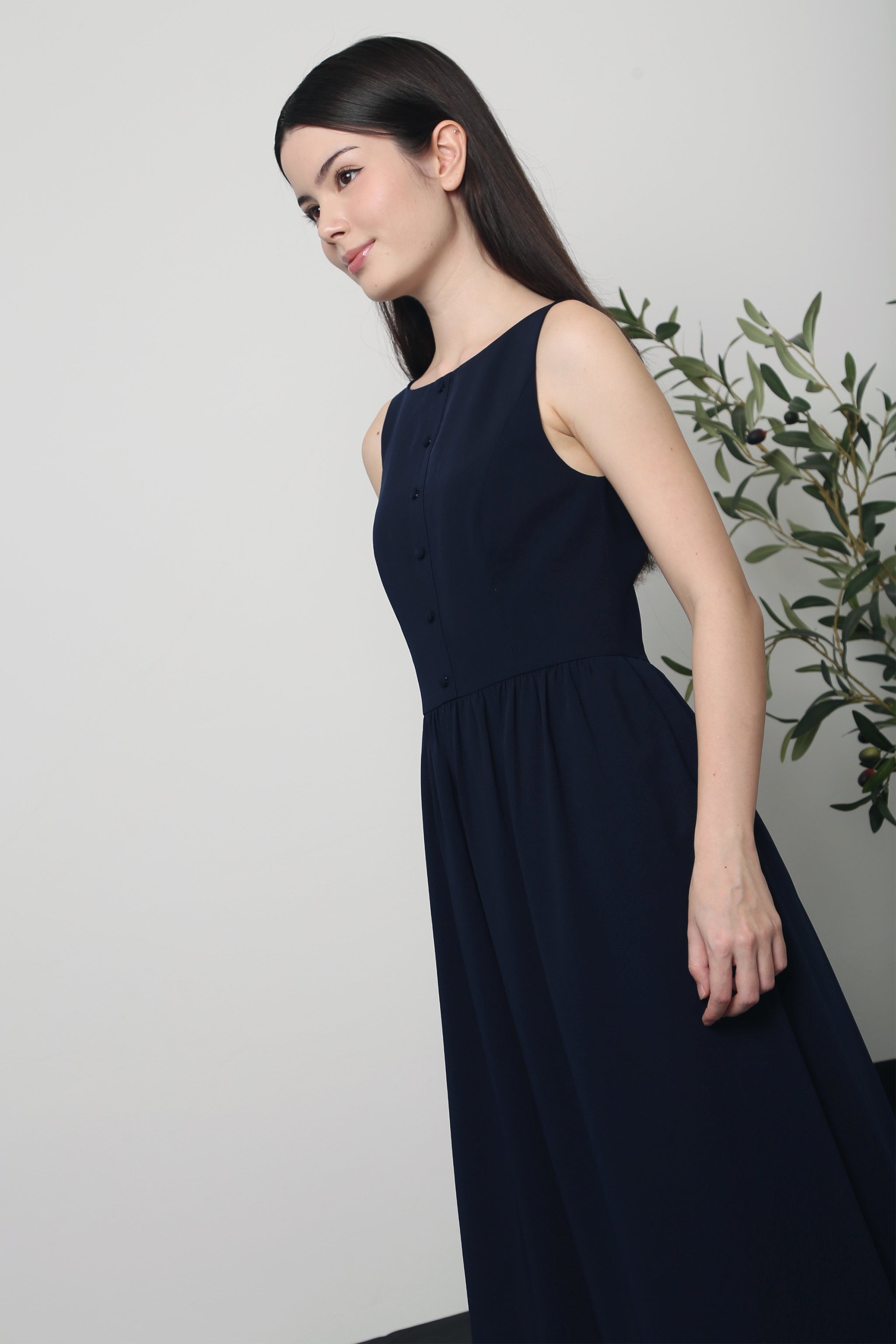 Honey V2 Boat Neck Midaxi Dress Navy