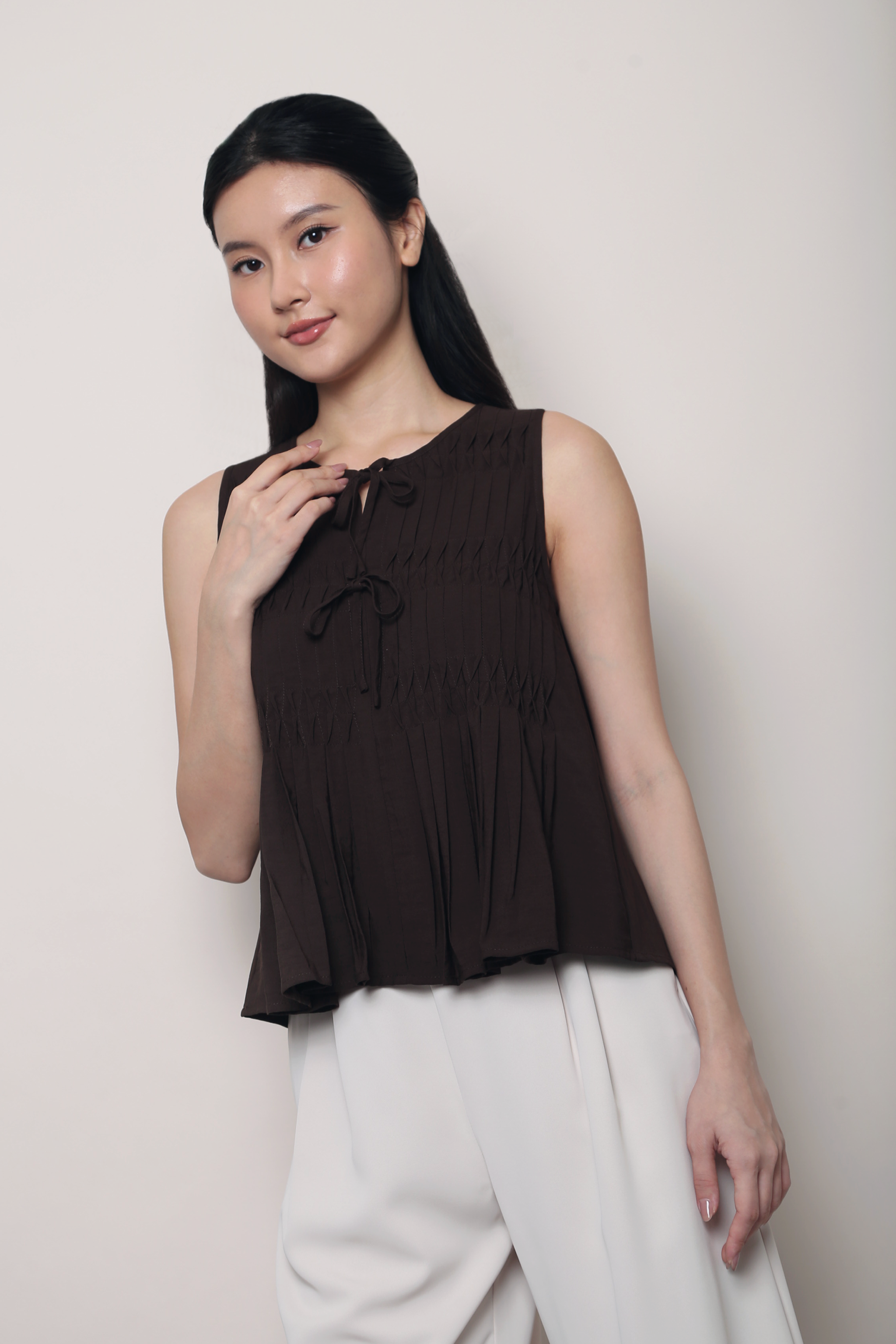 Claremont Pintuck Top Brown (Restock)