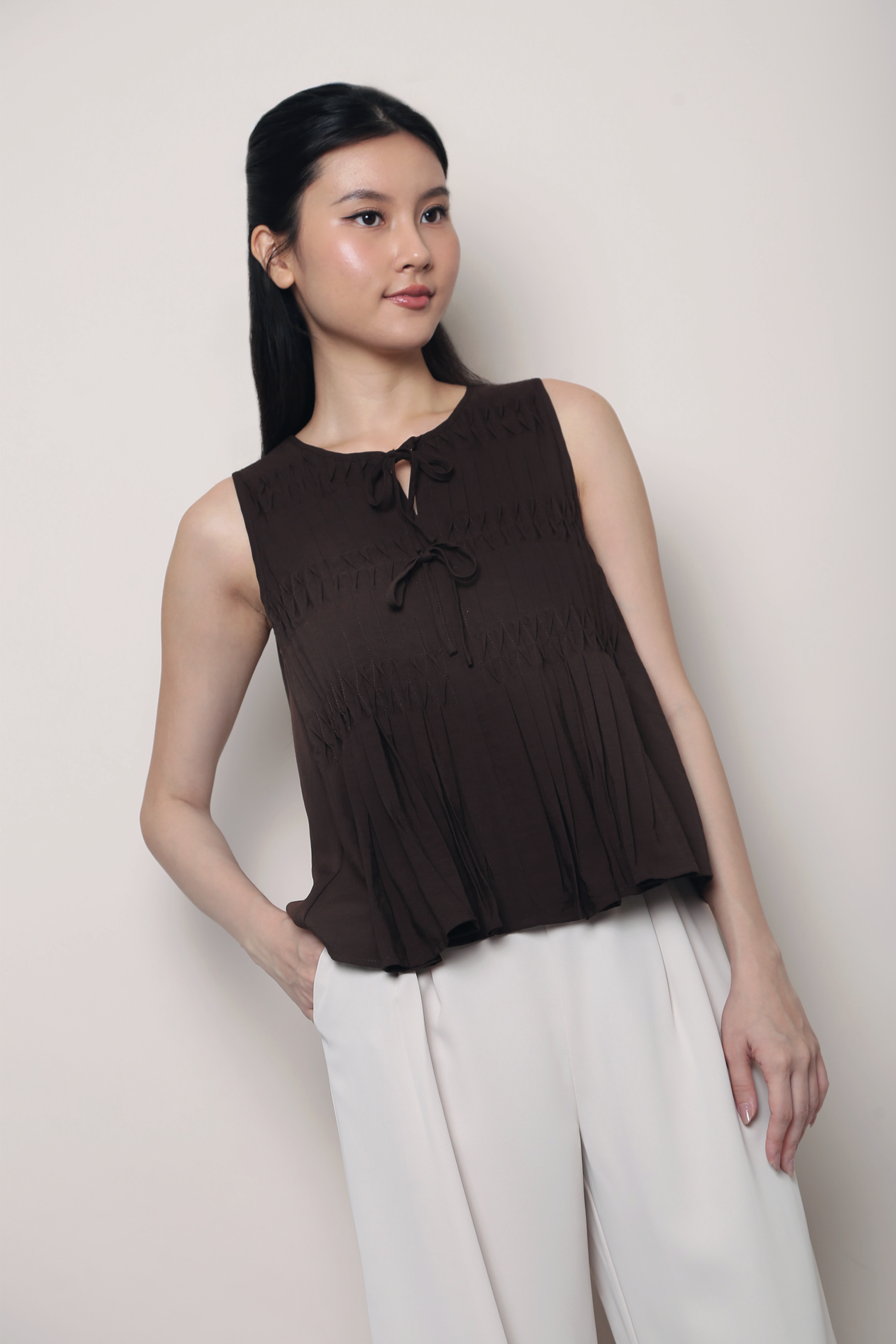 Claremont Pintuck Top Brown (Restock)