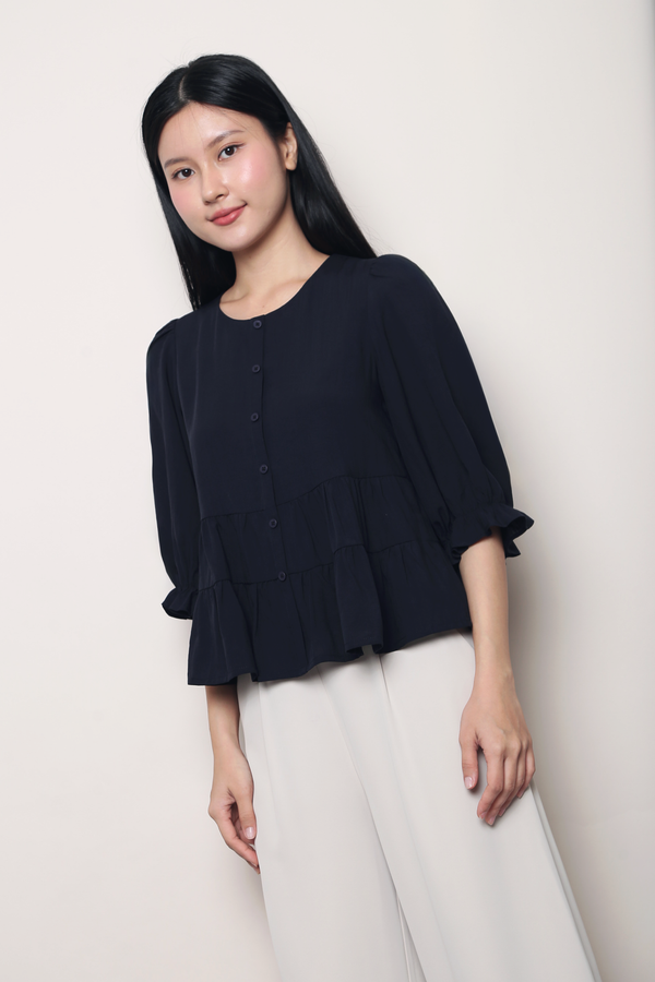 Meadowlark Tiered Babydoll Blouse Navy
