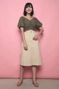 Claudine Column Midi Skirt Khaki