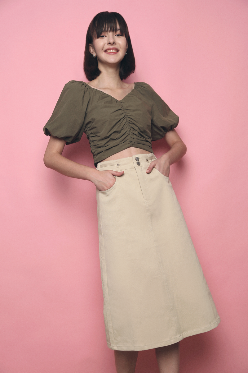 Claudine Column Midi Skirt Khaki
