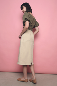 Claudine Column Midi Skirt Khaki