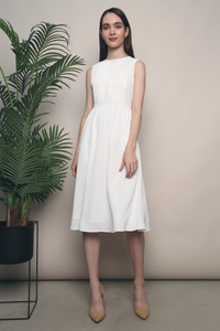 Clementine Pressed Pleat Midi Dress White